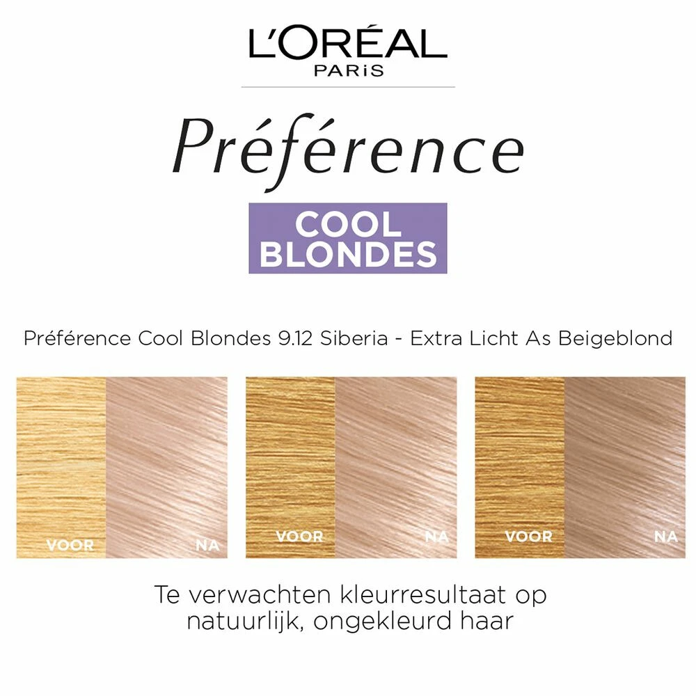 L'Oreal Lu0027Oréal Preference Haarkleuring 9.12 Siberia - Cool Blondes 2 L'Oreal Lu0027Oréal Preference Haarkleuring 9.12 Siberia - Cool Blondes - Afbeelding 2