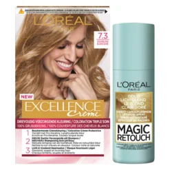 L'Oreal Lu0027Oréal Excellence Creme Haarverf 7.3 Goudblond + Magic Retouch Uitgroeispray Blond 75 Ml Pakket