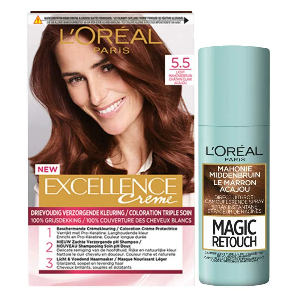L'Oreal Lu0027Oréal Excellence Mahonie Haarverf Middenbruin En Uitgroei Set Pakket 1 L'Oreal Lu0027Oréal Excellence Mahonie Haarverf Middenbruin En Uitgroei Set Pakket